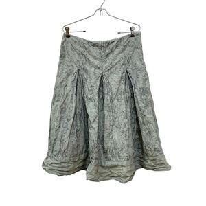 RONEN CHEN Size 10 Light Gray Green Metallic Ruched Pleated A-Line Midi Skirt